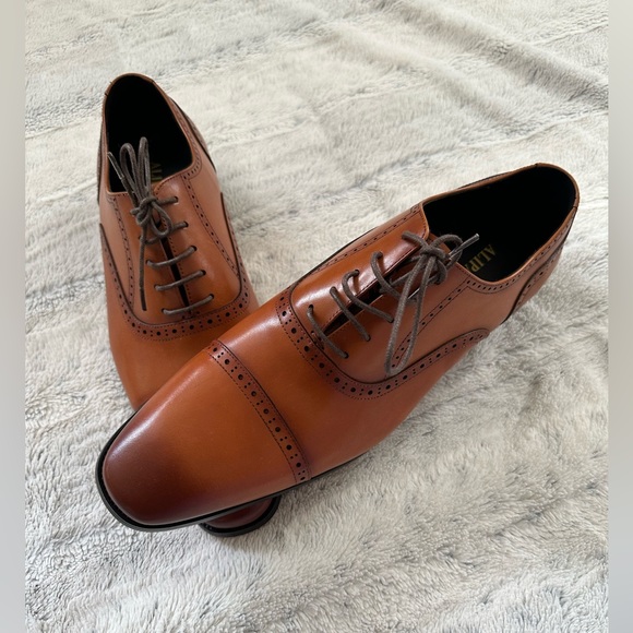 ALIPASINM Men's Wingtip Oxford Dress Shoes Lace Up Size 13 ,Brown Leather New - Picture 3 of 11